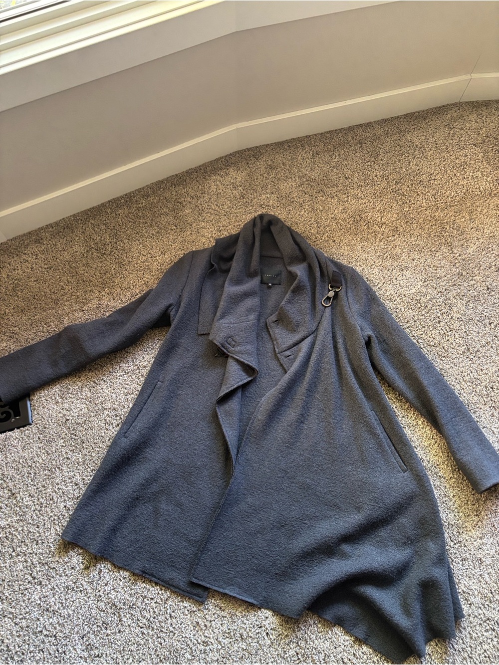 Tobias Charcoal Gray Draped Open Cardigan